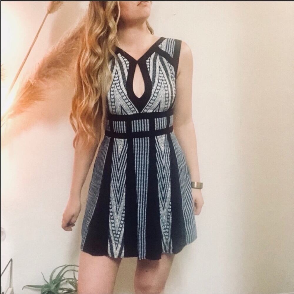 NEW BCBG Max Azria Blue White Navy Perla Fit N Flare Printed Striped Dress 2